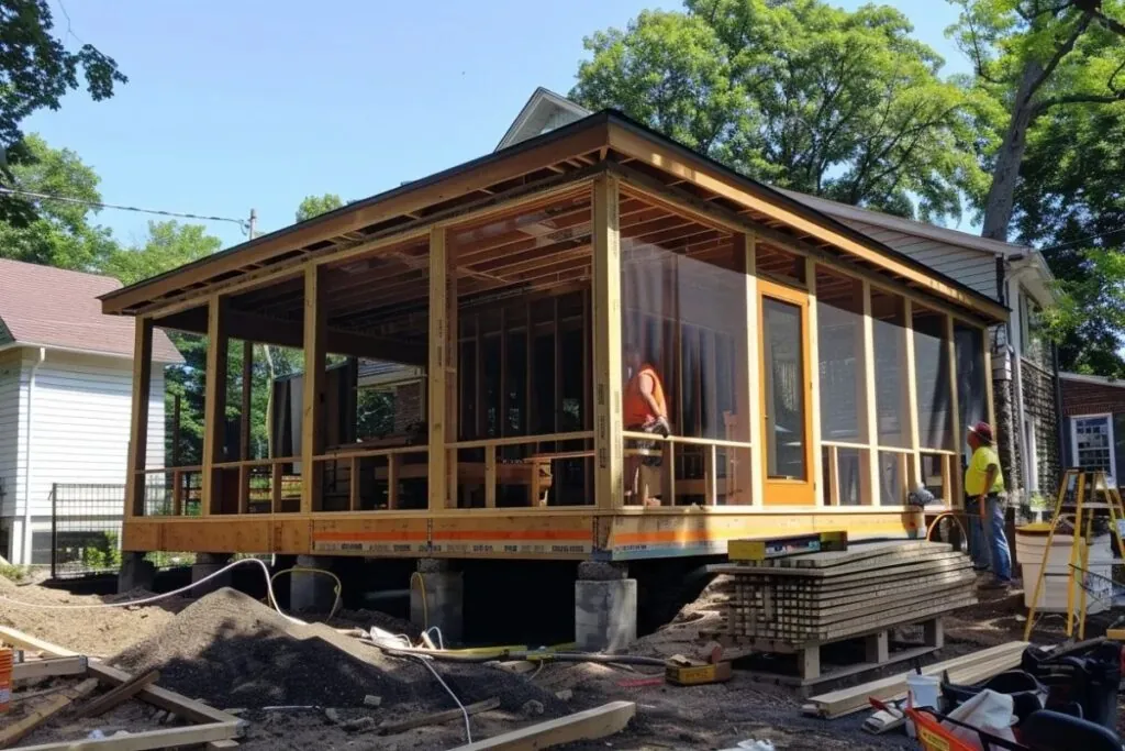 porch contractor working on screened-in porch