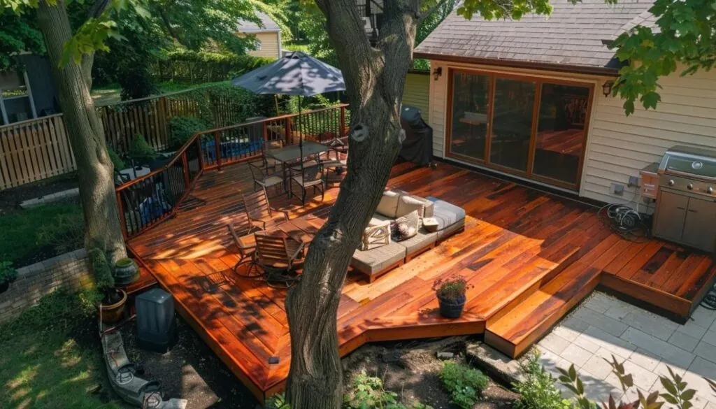 backyard decking made out of redwood building material 